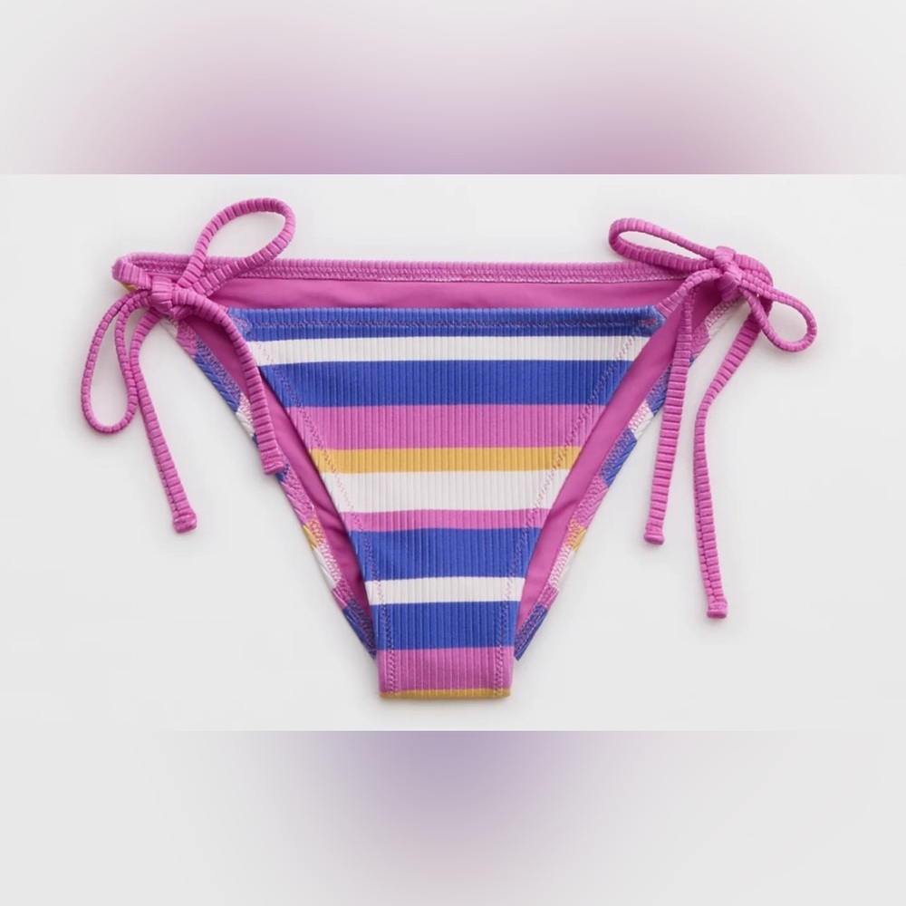 NWT Aerie Shine Rib Cheekiest Tie Bikini Bottom in Yearbook Stripe - Size M
